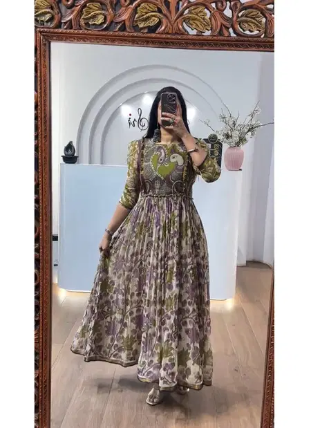PC 540 Cota Checks Kalamkari Print Gown Wholesale Market In Surat